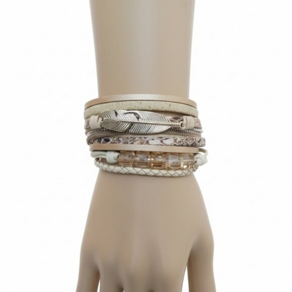 Western Blazin Roxx Accent Silvertone Feather Bracelet 9 Strands Magnetic Close - Picture 2 of 7